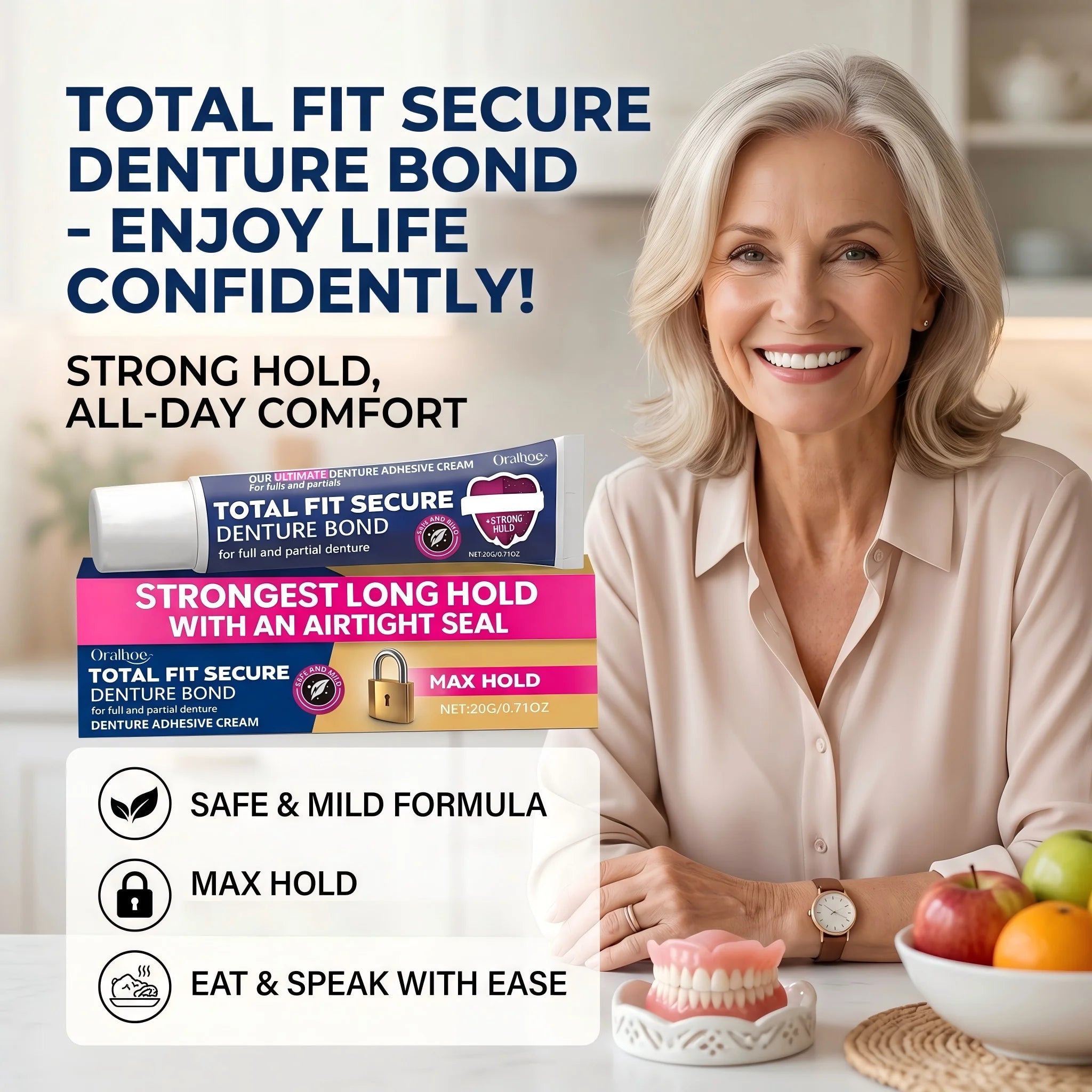 Oralhoe Denture Adhesive Cream – Full & Partial Dentures 20g