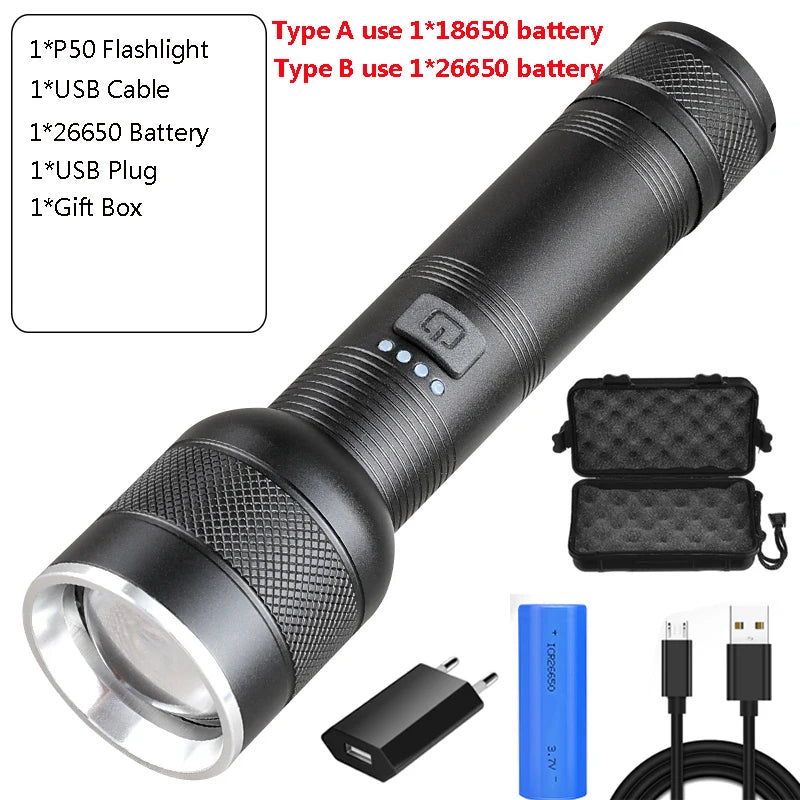 POCKETMAN XHP50 LED Tactical Flashlight – Rechargeable Torch