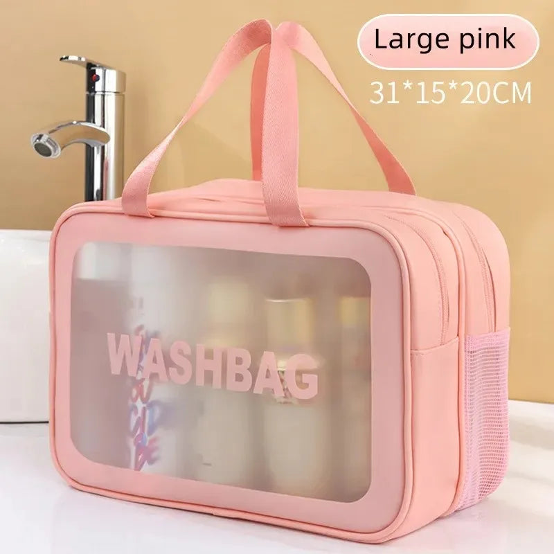 Dry-wet Separation Double Transparent PU Makeup Bag Portable Washing Bag Cosmetic Storage Bag Travel Fitness Swimming Essentials Oasis Select Large pink