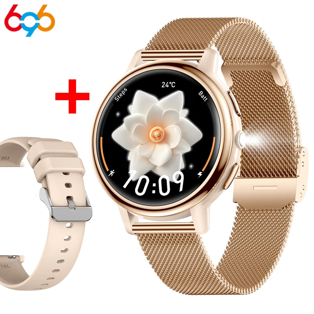 Waterproof Smart Watches Ladies Full Touch Screen Sports Fitness Flashlight Blue Tooth Call Smart Watch Women 128M Large Memory Oasis Select GDPIS A GDM