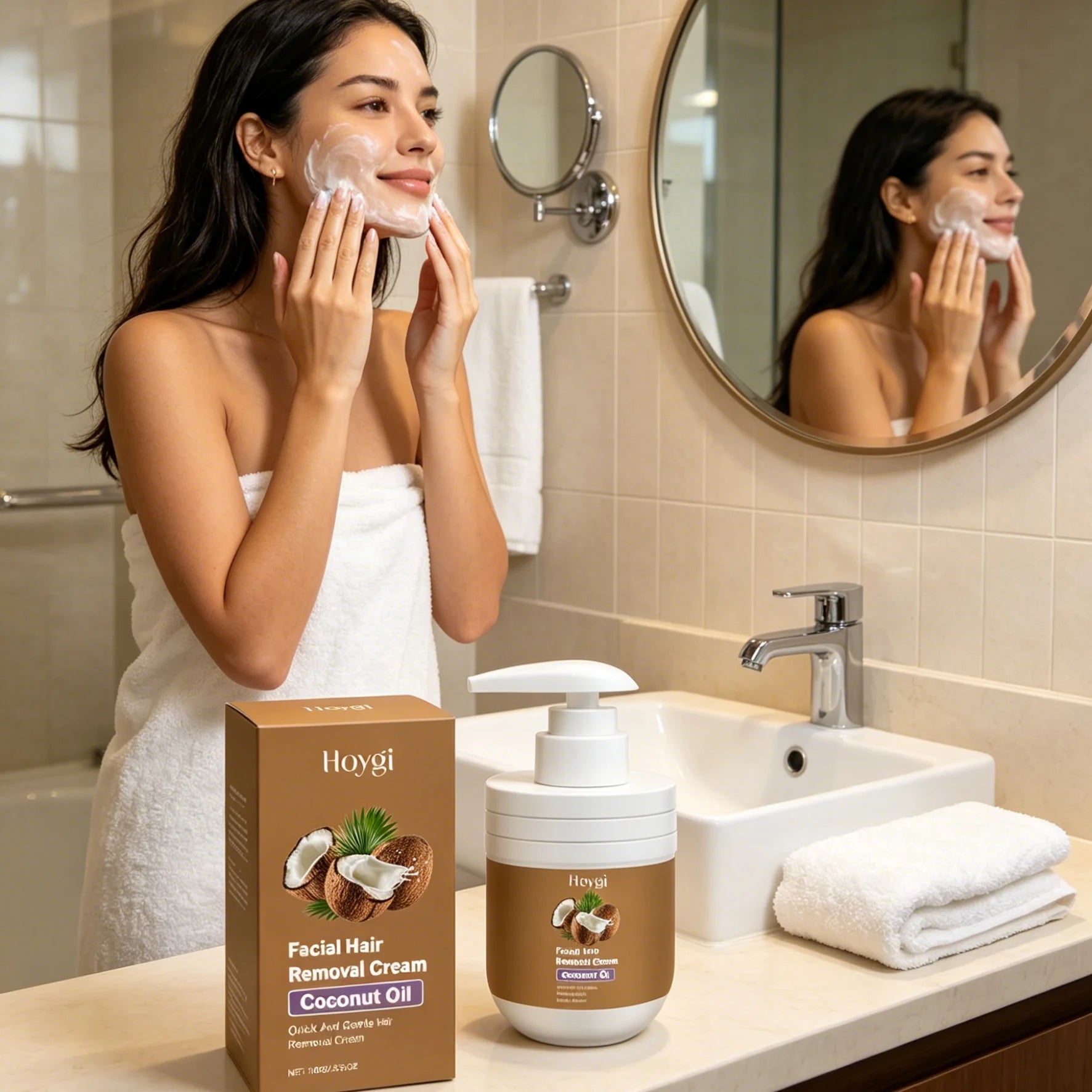 Hoygi Facial Hair Removal Cream for Sensitive Skin Care Upper Lip Hair Removal Coconut Oil Moisturizing Facial Depilatory Cream Oasis Select