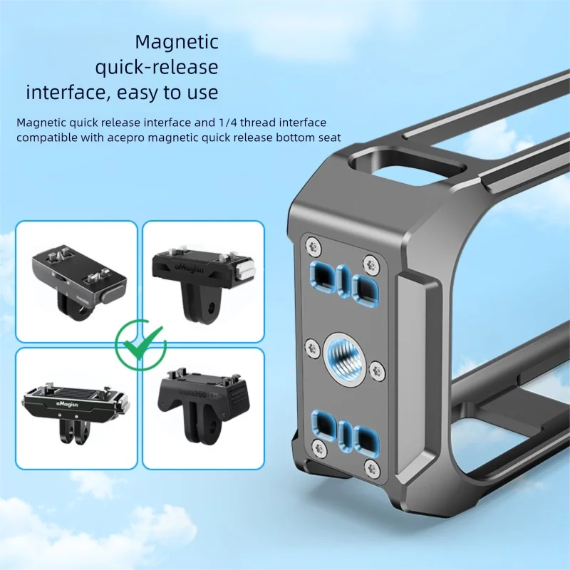 Insta360 X5 Aluminum Cage – Magnetic Base Metal Frame Case