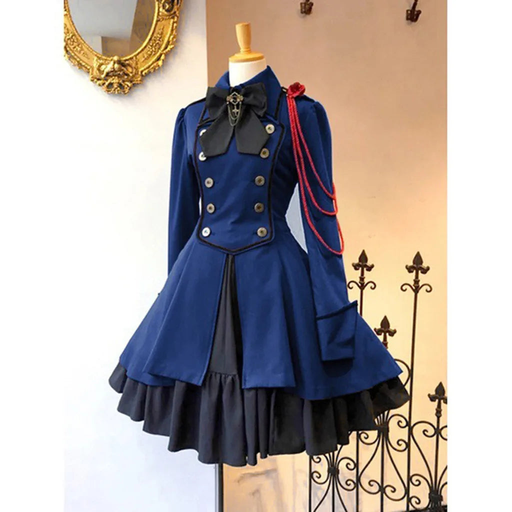 Medieval Gothic Lolita Dress – Vintage Ruffle Lace-Up Cosplay Gown Gothic Cosplay Dress Oasis Select Blue L