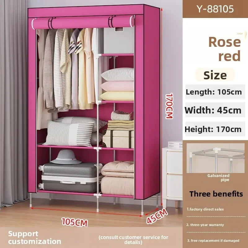 Multi-functional Wardrobe Home Bedroom Rental Room Storage Dormitory Cabinet Folding Wholesale Simple Cloth Wardrobe Durable Oasis Select Rose red