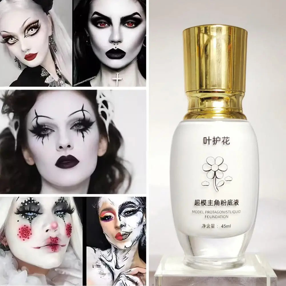 45ML Pure White Liquid Foundation Goth White Foundation Cream Concealer Cosplay Clown Halloween Face Body Paint Zombie Make-Up Oasis Select