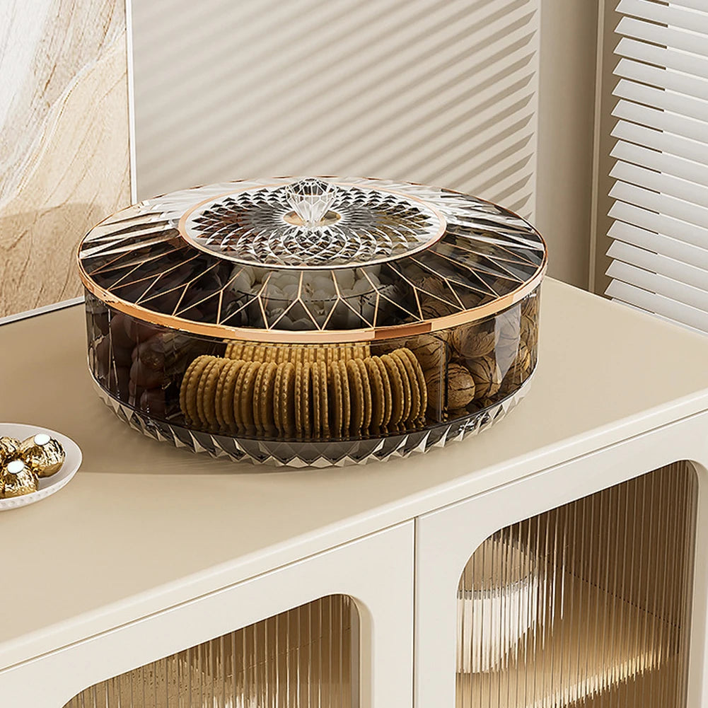 Rotatable Stackable Fruit & Candy Tray with Gold Lid