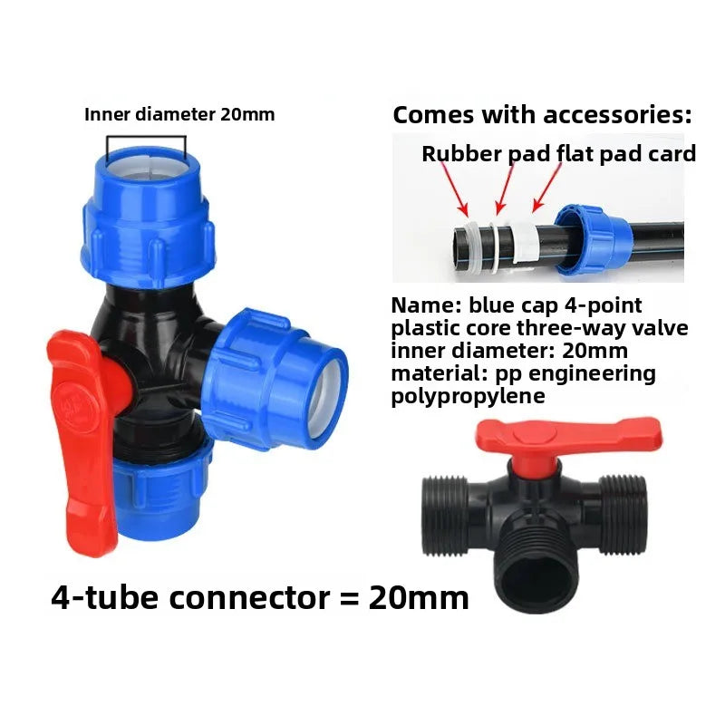 1x PE Pipe 3-Way Ball Valve 20/25/32/40/50mm Plastic Ball Quick Connect Three-way Three-way Ball Oasis Select 20mm 1