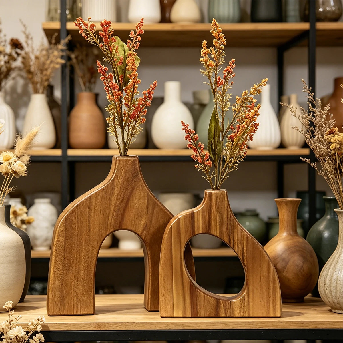 2PCS Wooden Vases Small Decorative Table Centerpiece Scandinavian Living Room Decor Faux Plant Holder Modern Oasis Select