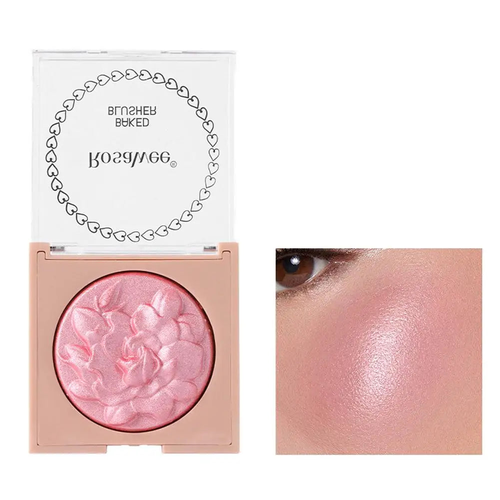 Embossed Blush Highlighter Palette Pearlescent Shimmer Blusher Baked Powder High Gloss Peach Facial Cheek Brightening Rouge Oasis Select 01 CN