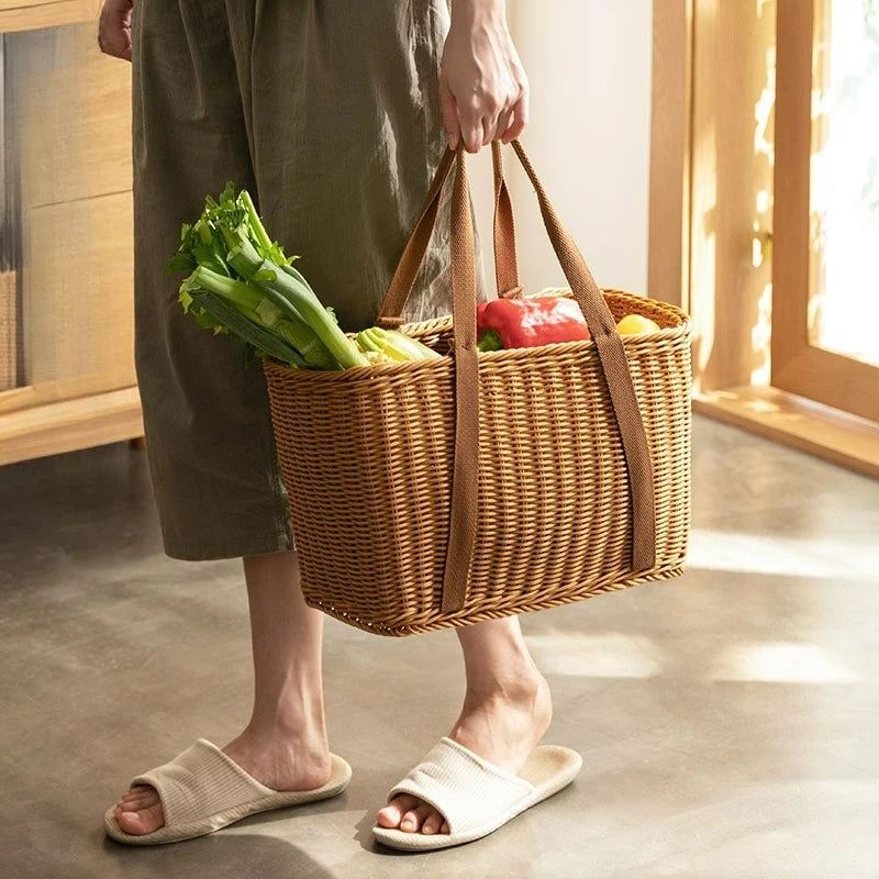 Large Handwoven Storage Basket for Shopping, Outdoor Use with Lid As Gift, Shelf Baskets Storage Baskets Oasis Select