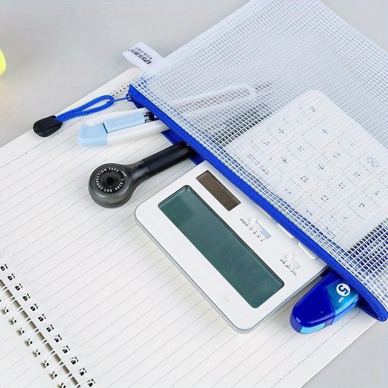 5pcs Thickened A4 file bag with zipper, PVC transparent mesh, large capacity student stationery, office supplies, data file bag Oasis Select