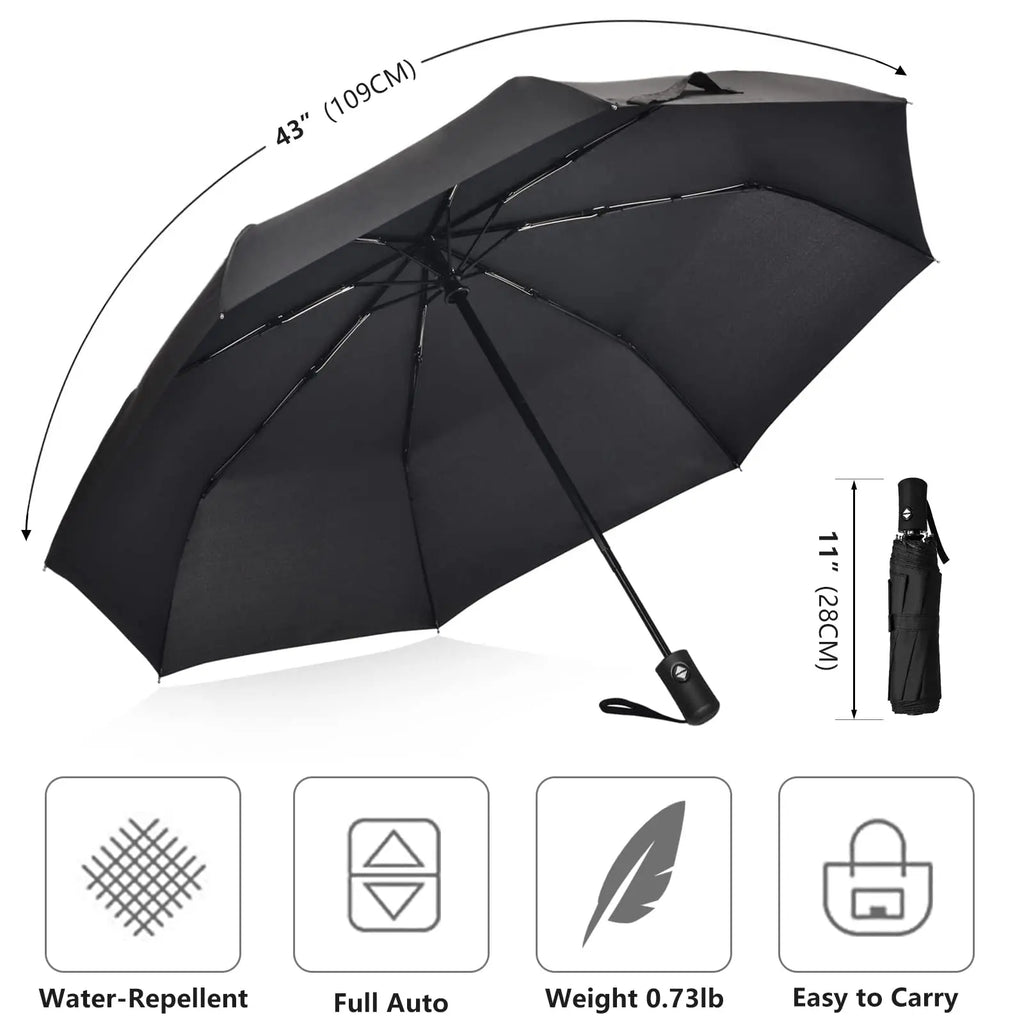 Black Glue Fully Automatic Umbrella - Thick Durable Three-Fold UV Resistant Folding Design for Protection And Style Oasis Select