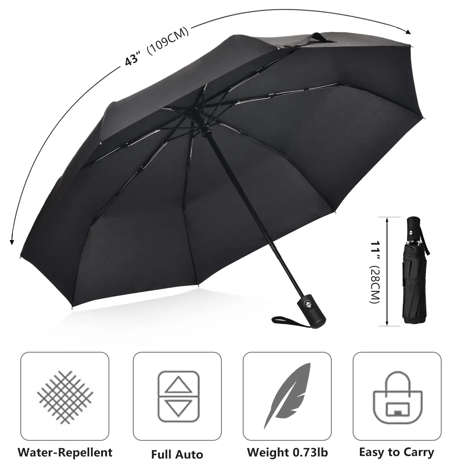 Black Glue Fully Automatic Umbrella - Thick Durable Three-Fold UV Resistant Folding Design for Protection And Style Oasis Select