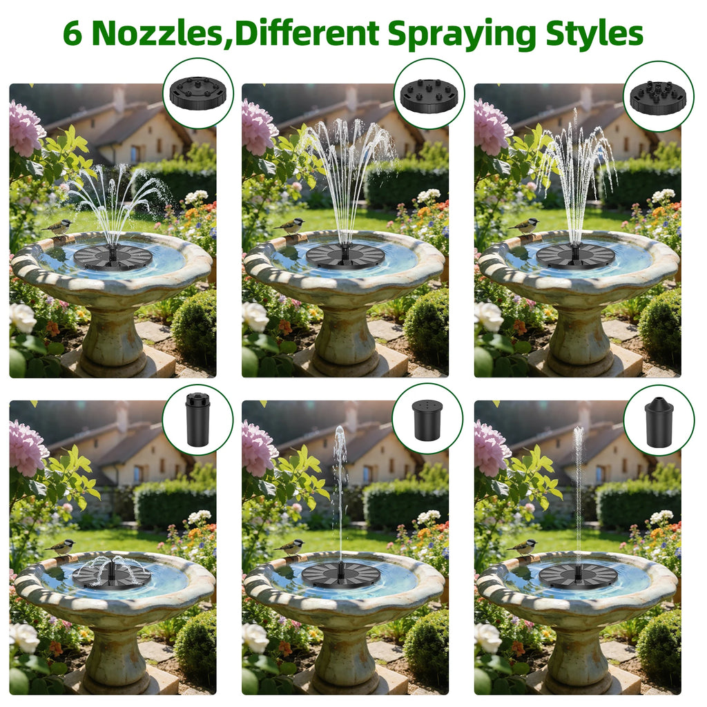 1.4W Solar Water Fountain Bird Bath Pump with 6*Nozzle&4*Crash Bar Durable Powerful, Perfect for Bird Bath Garden Pool Aquarium Oasis Select