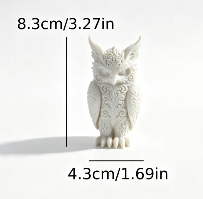 Mysterious Patterns Owl Figurines 3D Printed Forest Fantasy Miniature Statues Magic Bird Ornaments for Home Office Desktop Decor Oasis Select Owl White