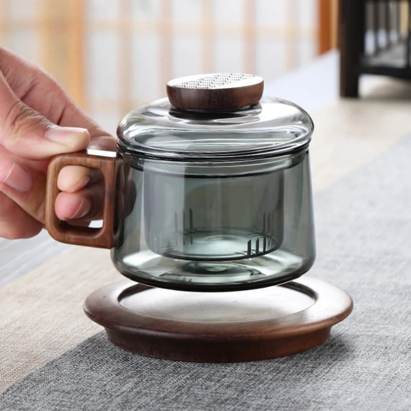 High Borosilicate Glass Teacup with Lid with Filter Cup Tea Heatproof Kung Fu Tea Set Office Teacup for Black Tea, Flower Tea Oasis Select