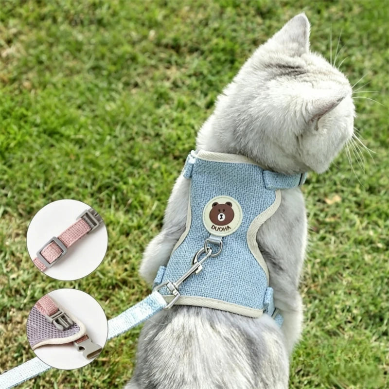 Cat Dog Harness with Lead Leash Adjustable Vest Mesh Breathable Adjustable Chest Harness Outdoor Walking Cat Pet Supplies Oasis Select