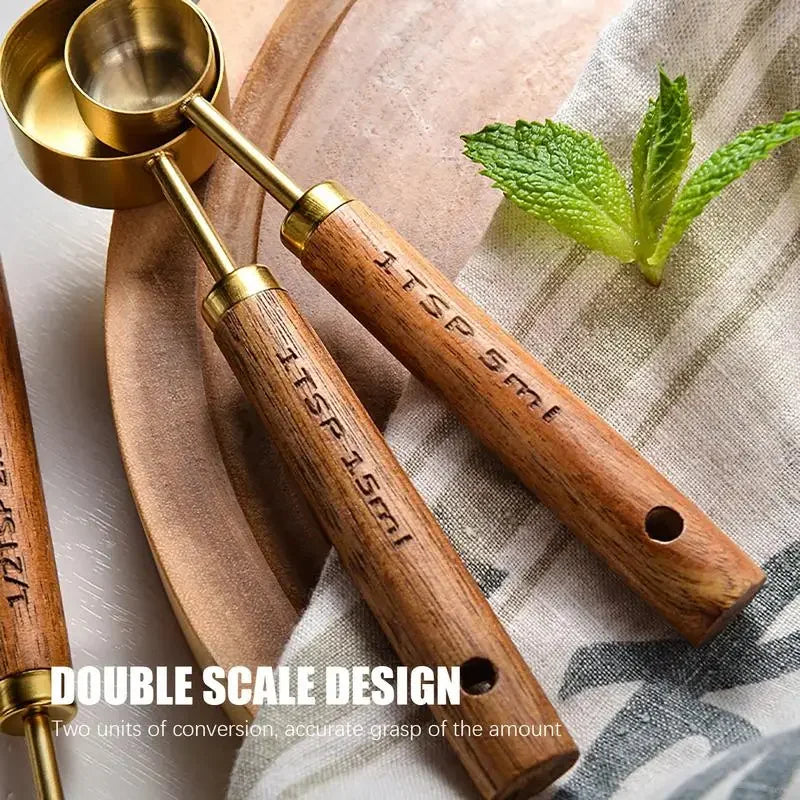 4-Piece Stainless Steel Measuring Spoons Set – Wooden Handle Measuring Spoon Set Oasis Select