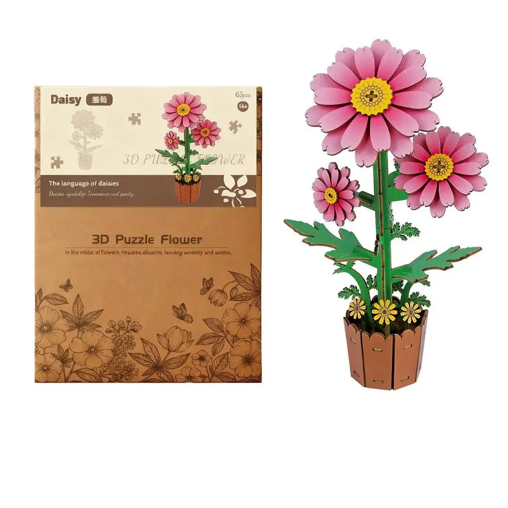 3D Wooden Puzzles Flowers Diy Artifical Botanical Bouquet Puzzle Kit Home Decoration For Adults Mother's Day Birthday Gift Oasis Select daisy