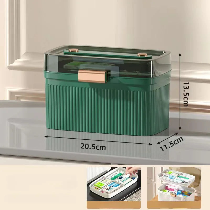 Multi-Functional First Aid Kit Storage Organizer Box Portable Plastic Family Emergency Box with Handle Medicine Chest Tools Oasis Select BLUE M