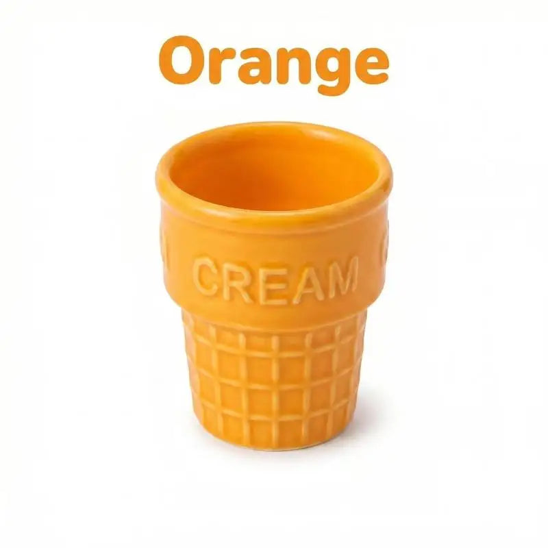 Colorful Ceramic Ice Cream Cups Dessert Coffee Mug With Waffle Cone Design Cute Aesthetic For Home Cafe Afternoon Tea Party Use Oasis Select 1pcs Orange