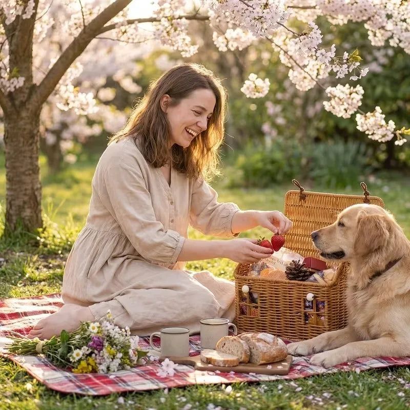 1pc Handwoven PE Rattan Picnic Basket, Durable Fruit Bread Snack Tote Bag, Portable Woven Storage Basket for Grocery Shopping Oasis Select