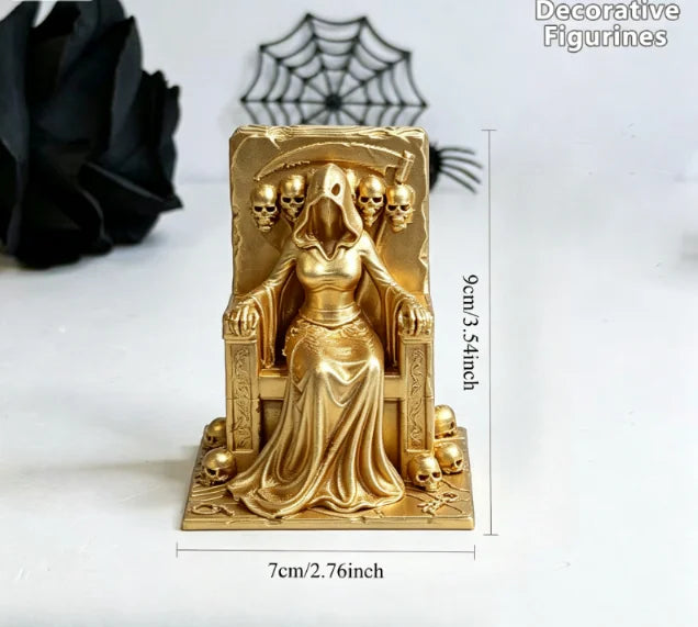 Grim Reaper Witch Throne Figurines 3D Printed Gothic Skull Statues Dark Fantasy Miniatures Diy Ornaments Halloween Desktop Decor Oasis Select throne 2