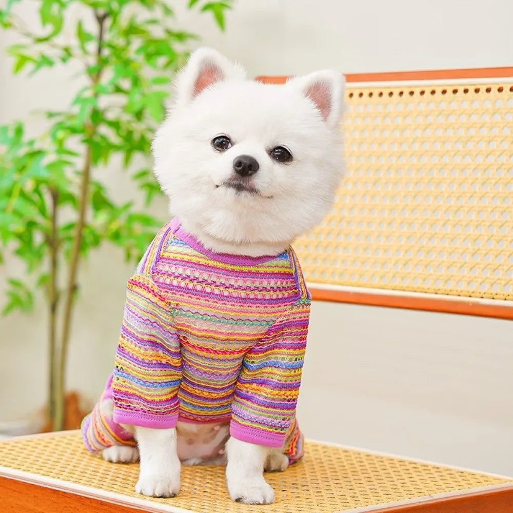 Colorful Stripes Dog Sun Protection Clothes Breathable Mesh Thin Dog Cooling Jumpsuit Soft Fabric With D-Ring Pet Clothes Oasis Select