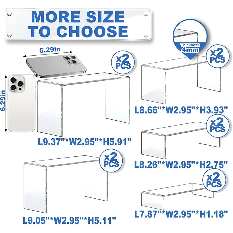 Clear Acrylic Display Risers – Set of 5, 8 or 10 Stands
