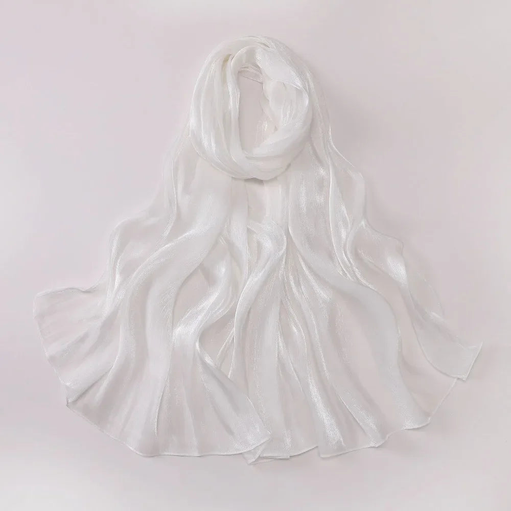 Fashion Solid Color Silk Scarf Chiffon Shining Chiffon Hijab Veil Soft Long Sunscreen shawl Outdoor Oasis Select A
