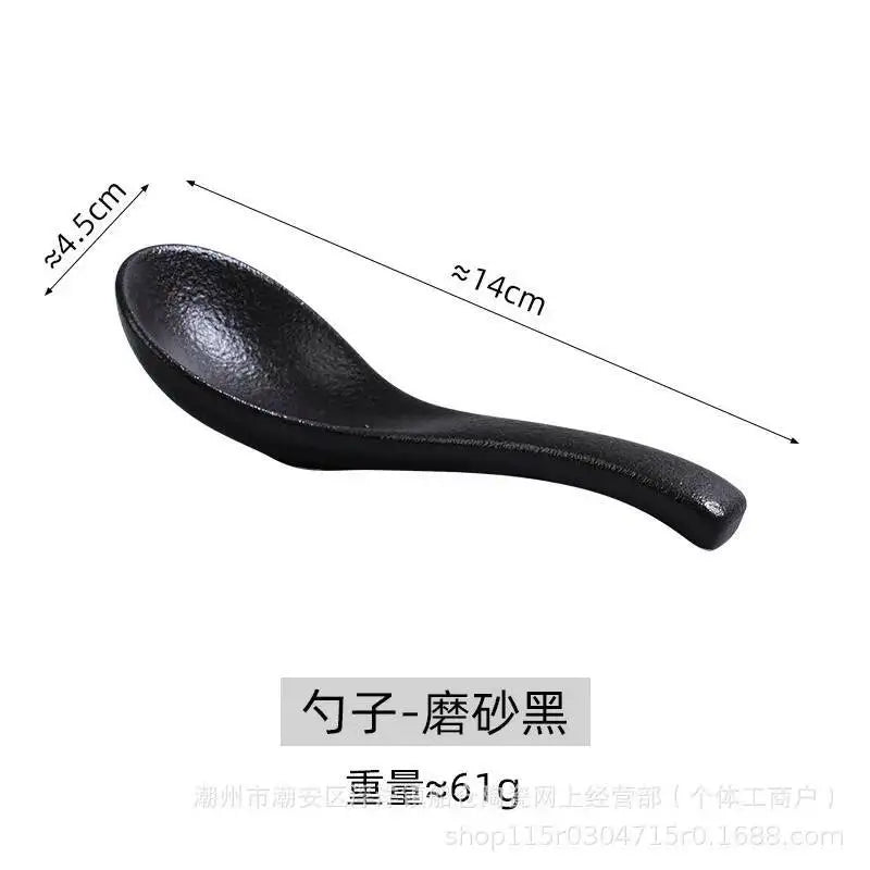 Ceramic Spoon Soup Spoon, Rice Spoon, Tableware Drinking And Eating Spoon Cute Small Spoon Oasis Select Spoon - Matte Black
