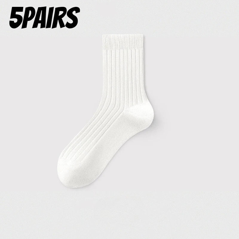 Men's Socks 5-Pair Set - Breathable and Soft, Suitable for All Seasons, Suitable for Casual Sports, Business Dress Oasis Select WHITE