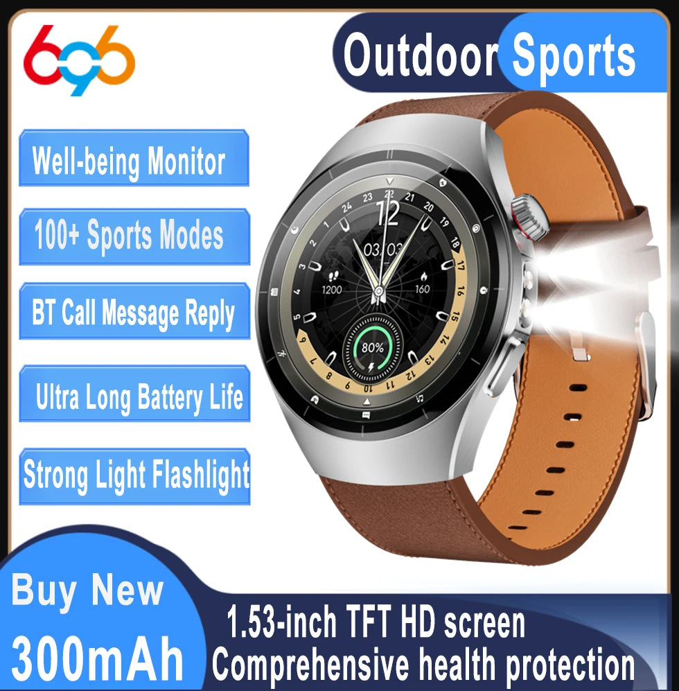 New Strong Light Flashlight Bracelet BT Call Smartwatch Men Health Monitor Sports Multilingual Business Smart Watches Waterproof Oasis Select
