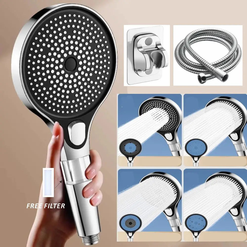 New High Pressure 13CM Shower Head Black 4 Modes Water Saving Spray Nozzle Massage Rainfall Filter Shower Bathroom Accessories Oasis Select