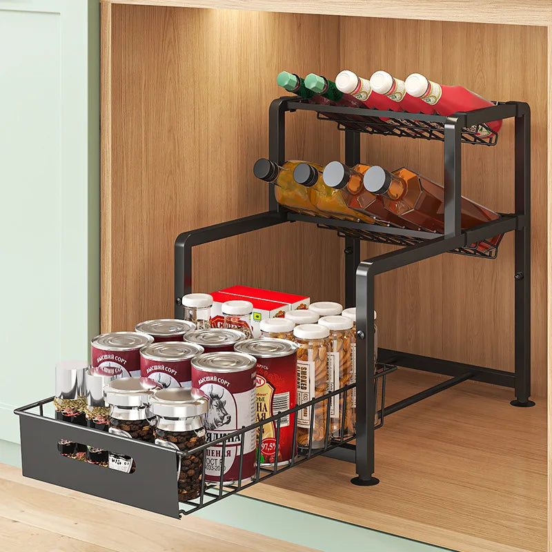 Kitchen seasoning rack lower sink storage rack diagonal seasoning rack multi-functional pumping kitchen supplies finishing rack Oasis Select