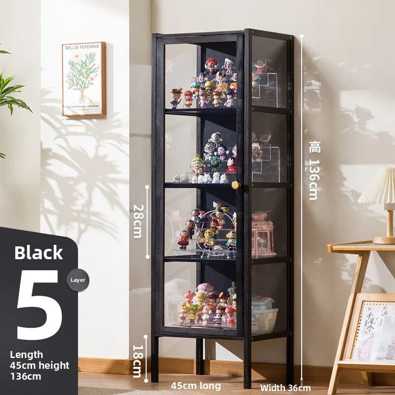 Figure Display Cabinet Household Dustproof Acrylic Transparent Model Toy Display Cabinet Ornament Rack Oasis Select Black five layers