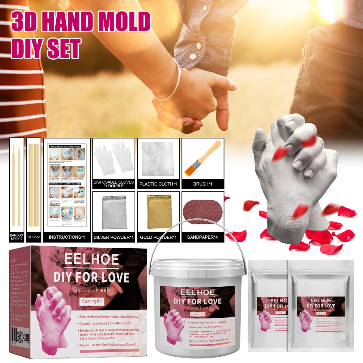 EELHOE 3D Hand Casting DIY Kit – Handmade Keepsake Gift Set Hand Casting DIY Kit Oasis Select