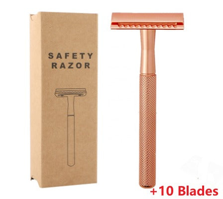 Men's Vintage Metal Safety Razor – Classic Grooming Gift Men's Safety Razor Oasis Select Rose Gold with 10Blades Standard