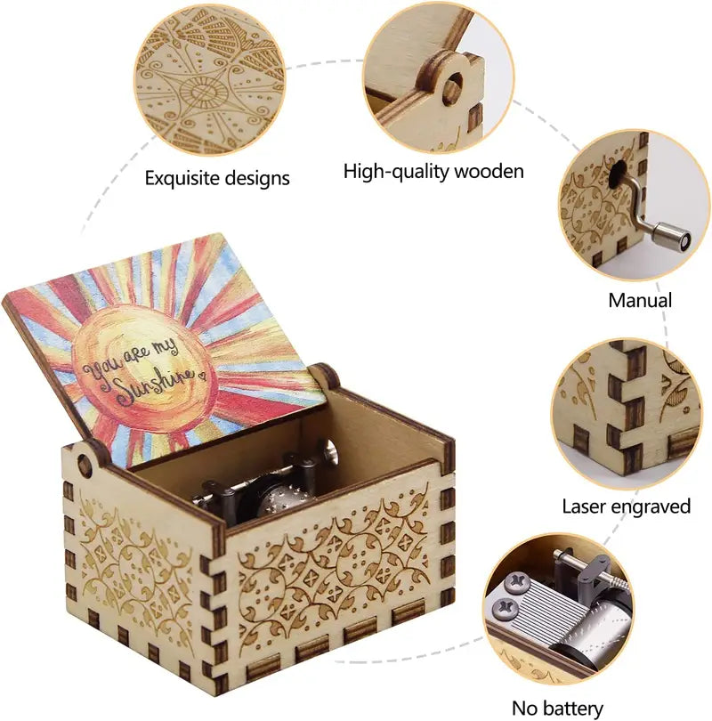 Vintage Laser Engraved Music Box – "You Are My Sunshine" Music Box Oasis Select