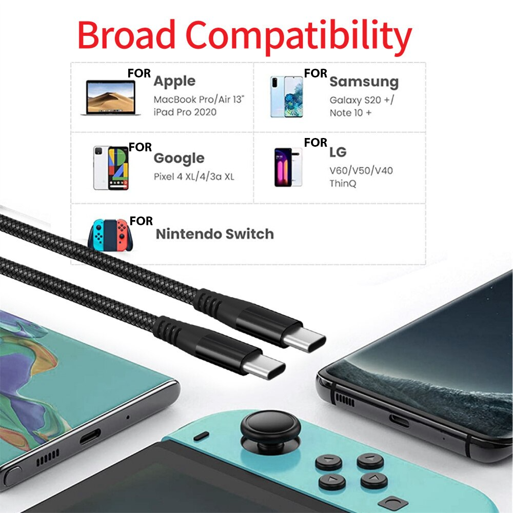 USB-C to USB-C Cable 60W Fast Charging | Nylon Braided USB-C Charging Cable Oasis Select