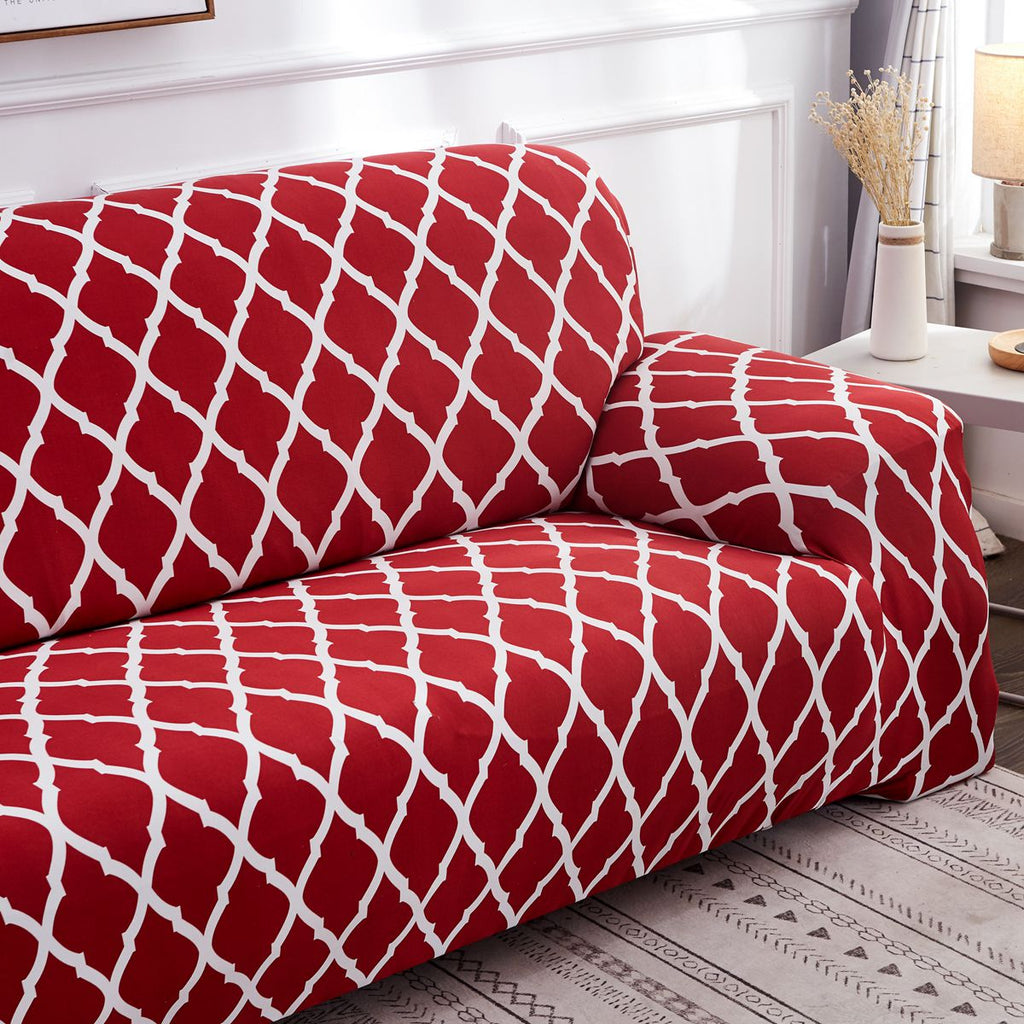 Red Elastic Sofa Cover | Floral Polyester Spandex Slipcover Sofa Slipcover Oasis Select