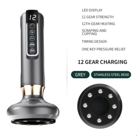 Electric Vacuum Cupping Massager with Infrared Heat & Gua Sha Vacuum Cupping Massager Oasis Select Grey 12speed charging A15, USB