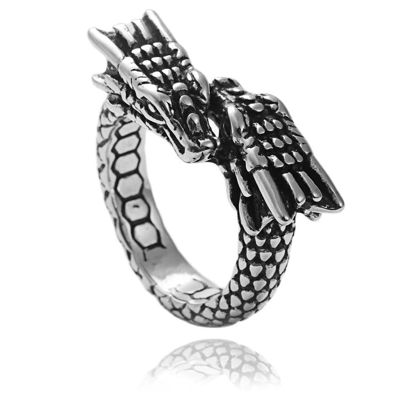 Titanium Steel Chinese Dragon Ring | Retro Sizes 7–13 Fashion Ring Oasis Select Steel Color US No12