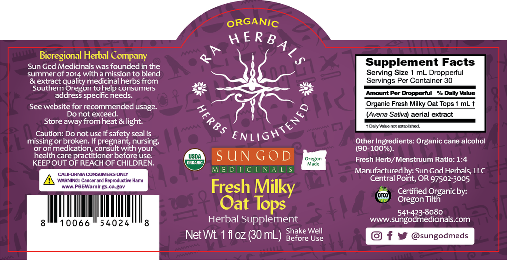 Organic Milky Oat Tops Tincture | Avena Sativa Liquid Extract Herbal Tincture Oasis Select