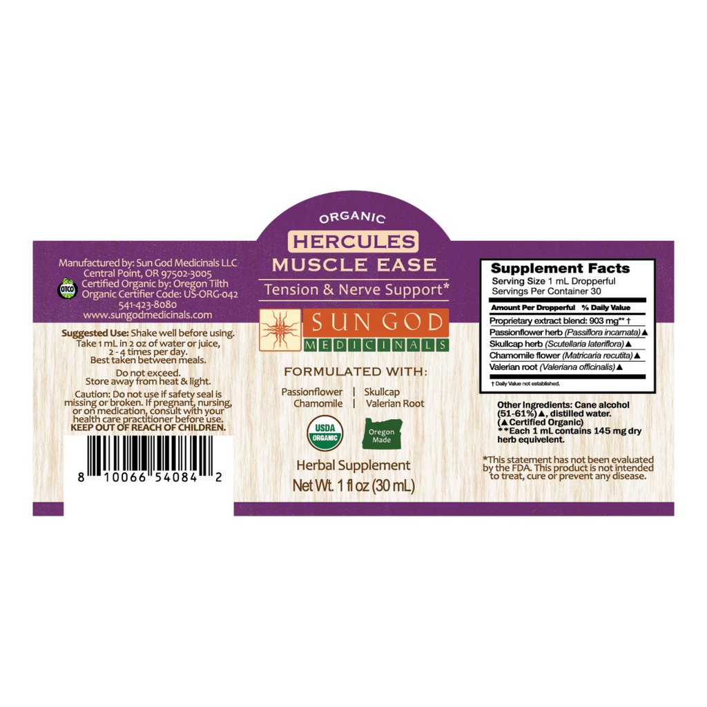 Hercules Muscle Ease Organic Herbal Tincture – 4-Herb Blend Herbal Tincture Oasis Select