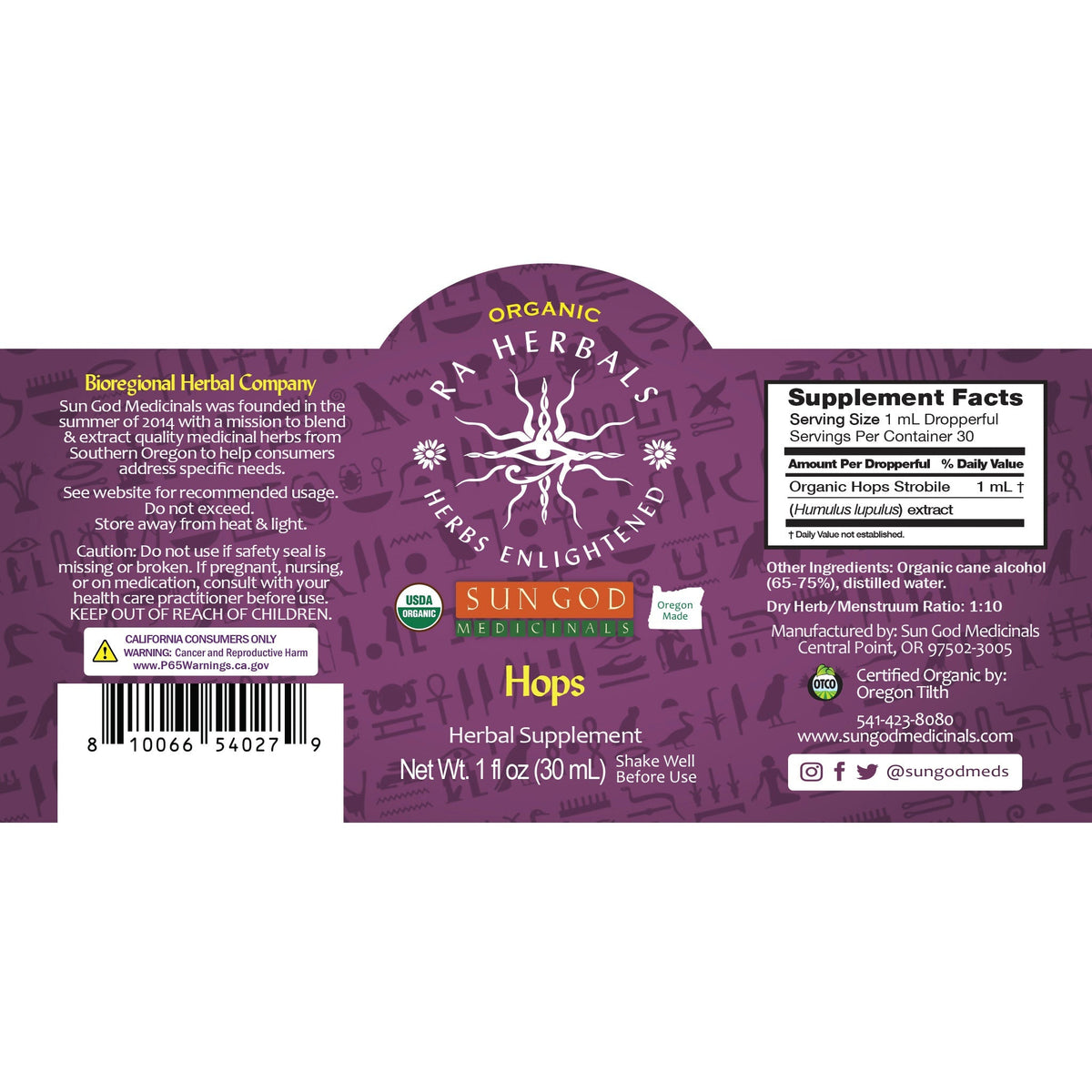 Organic Hops Tincture | Ra Herbals Relaxation Supplement Herbal Tincture Oasis Select