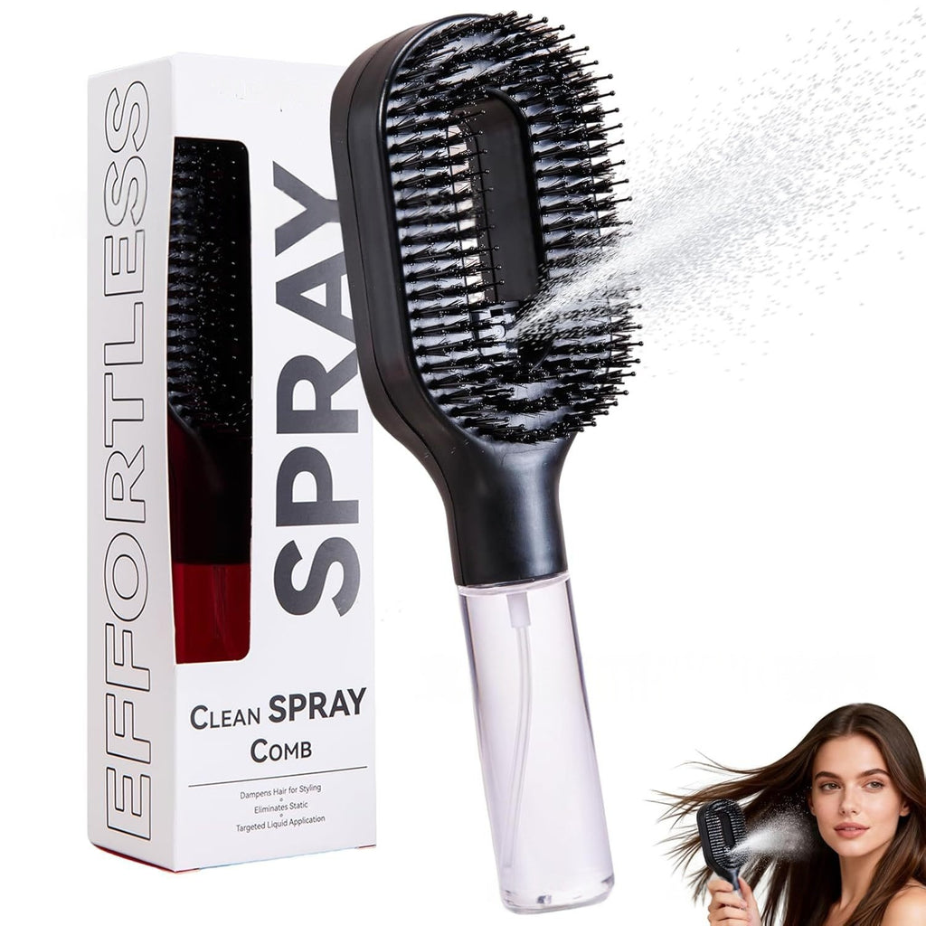2-in-1 Spray Comb Hairbrush with Scalp Massage & Mist Bottle Spray Comb Hairbrush Oasis Select Black 1PCS