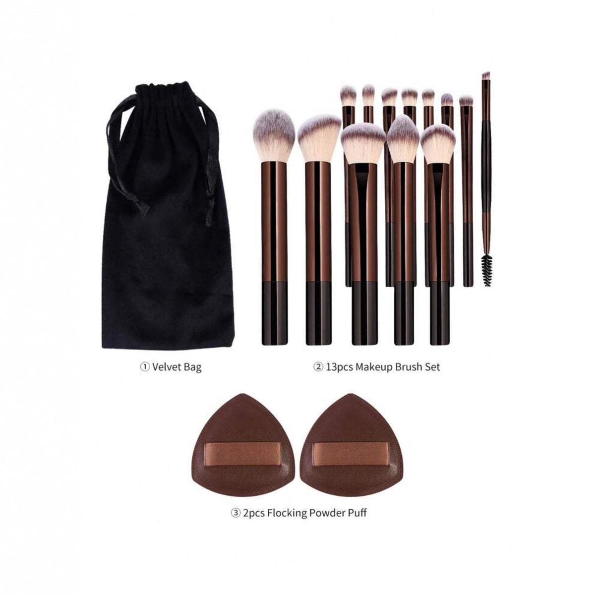 20-Piece Brown Aluminum Makeup Brush Set with Pouch Makeup Brush Set Oasis Select
