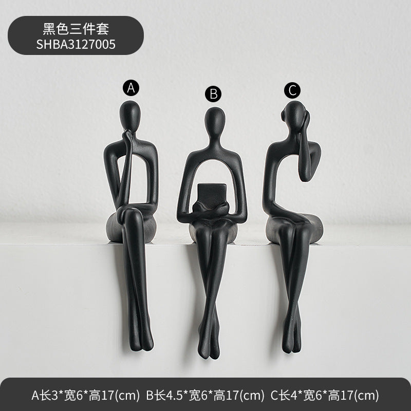 Abstract Sitting Figure Resin Sculpture | Modern Home Decor Decorative Figurine Oasis Select Black three-piece set