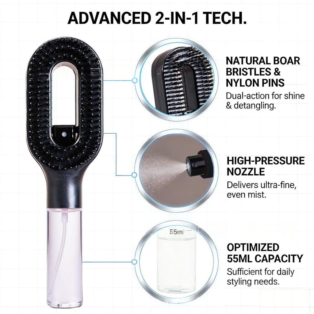 2-in-1 Spray Comb Hairbrush with Scalp Massage & Mist Bottle Spray Comb Hairbrush Oasis Select